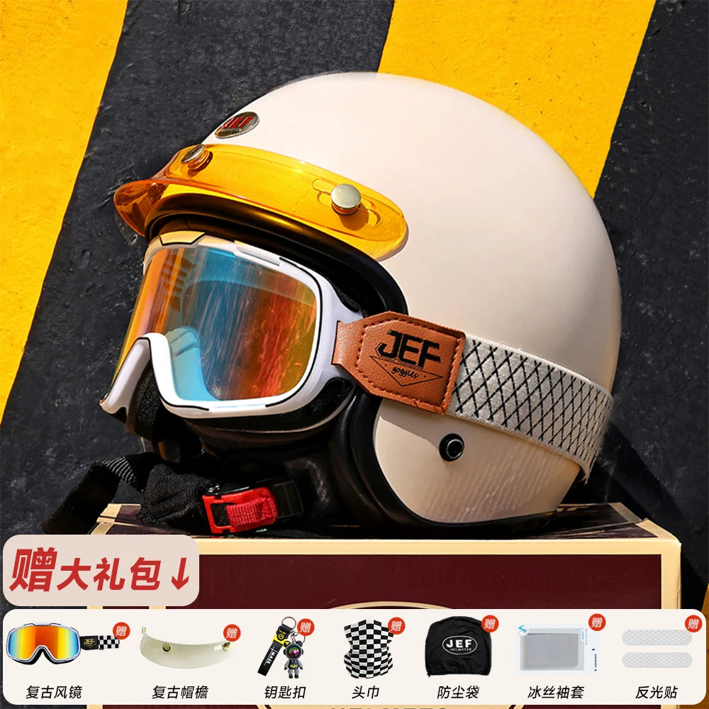Taiwan JEF retro 3/4 helmet Vespa Django scooter motorcycle half helmet men's and women's four-season cycling helmet