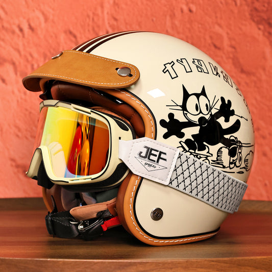 台湾JEF复古头盔摩托车3/4盔男女机车半盔美式巡航踏板盔夏