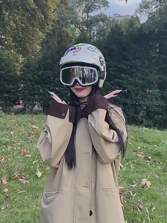 台湾JEF复古盔摩托车头盔男女电动踏板四季安全帽3/4盔3C卡通秋冬